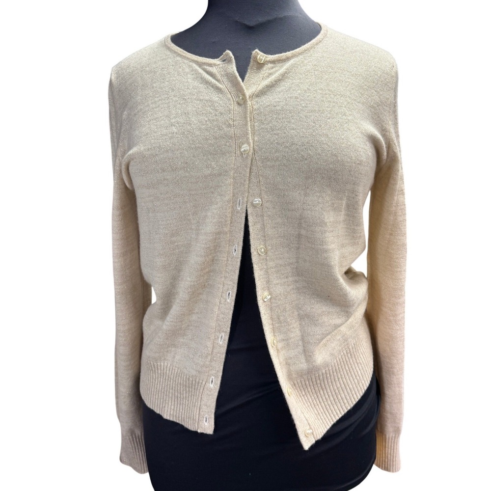 Lord & Taylor Cashmere Blend Cardigan Sweater‎ Beige Sparkle Metallic Knit XL